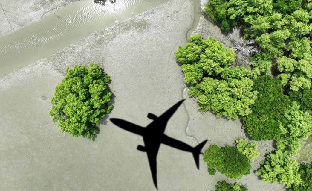 Shadow of a plane on the ground.