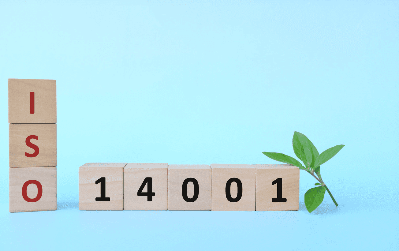 Cubes with letters spelling "ISO 14001".