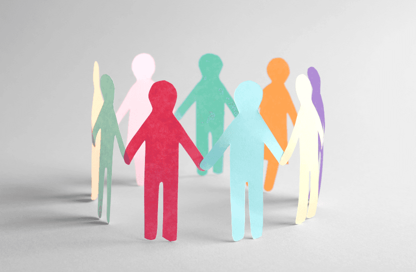 Paper figures in a circle.