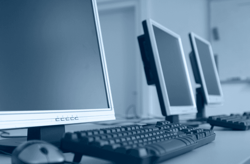 Computers on a row.