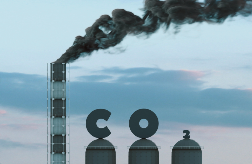 Smoke from an industry, the letters "co2" written next to it.