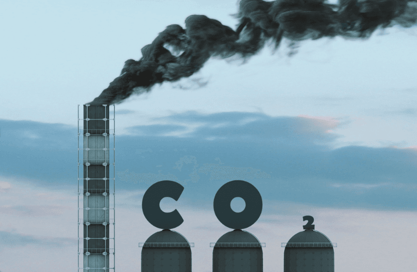 En pelare av rök, bredvid står det co2.