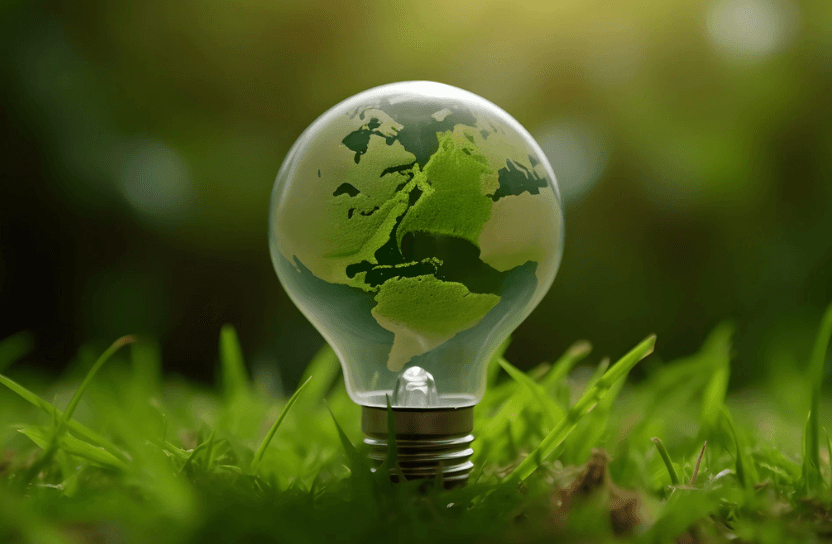 Green lightbulb in grass.