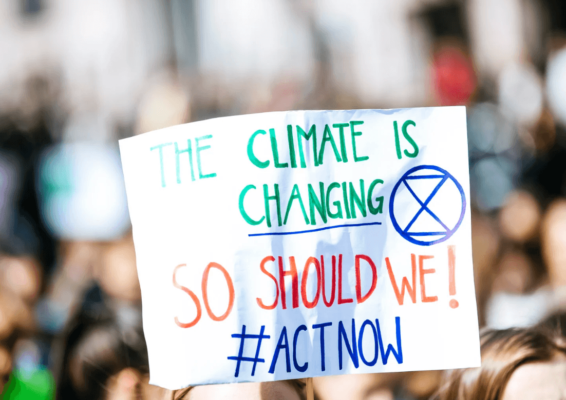 A sign with climate message.