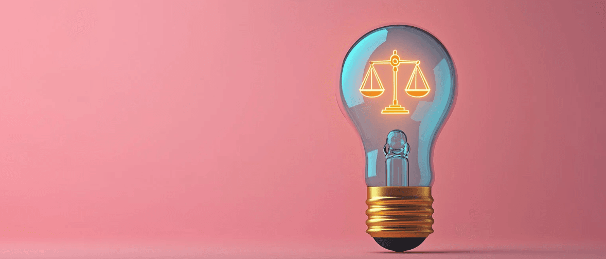 A lightbulb with justice symbol within.