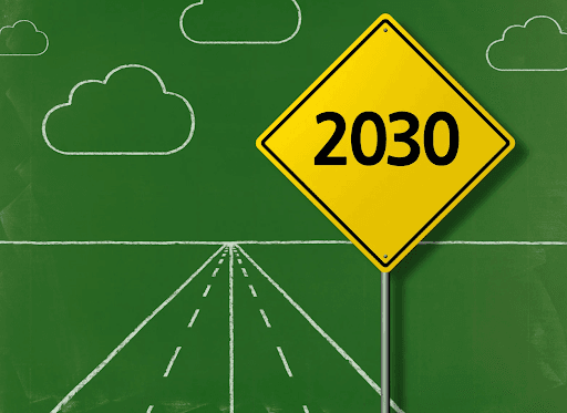 En vägskylt som det står "2030" på.