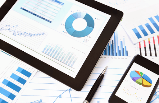 A tablet showing graphs.