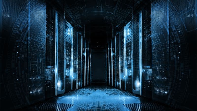 Futuristisk serverhall.