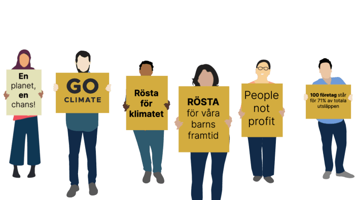 Personer med plakat som vill rösta för klimatet.