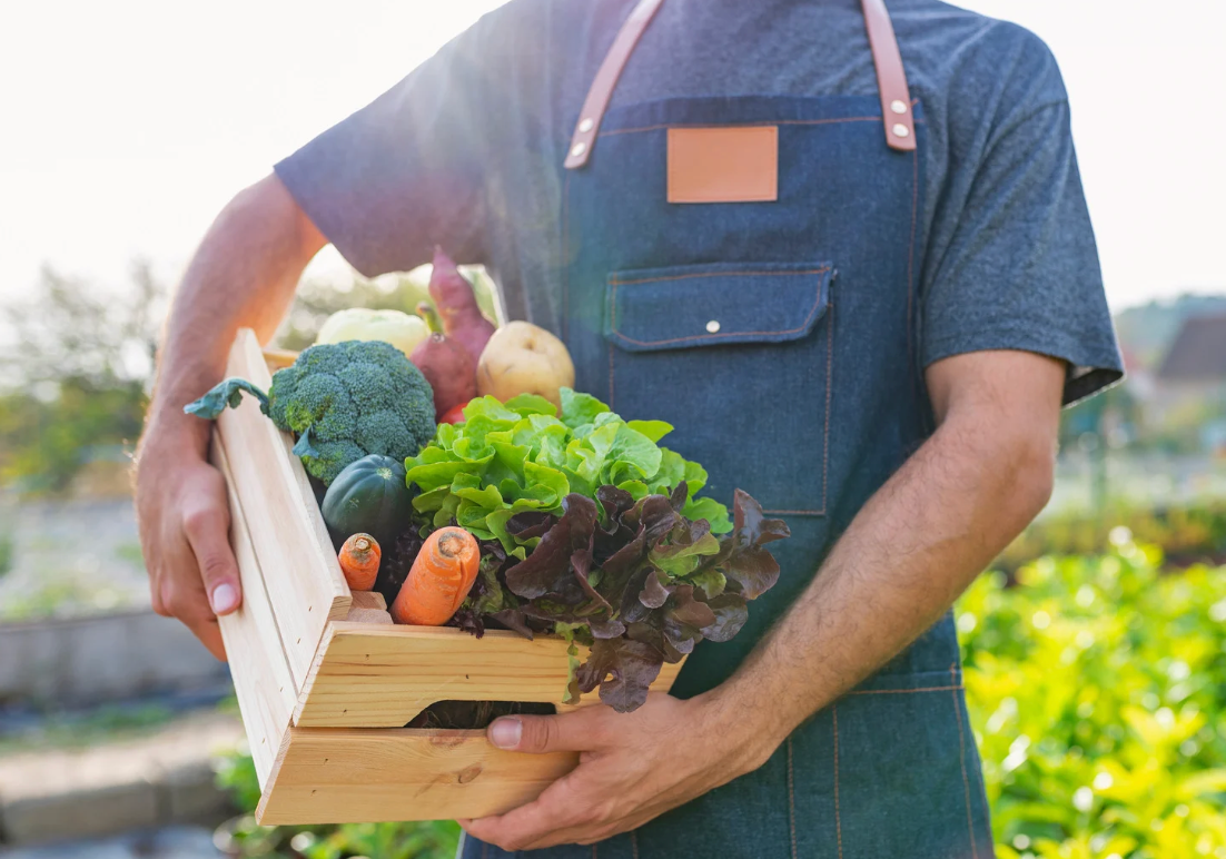 Person holding vegetables.