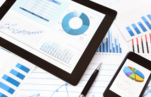 A tablet showing graphs.